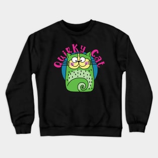 Quirky Cat Green Smiling Cat Crewneck Sweatshirt